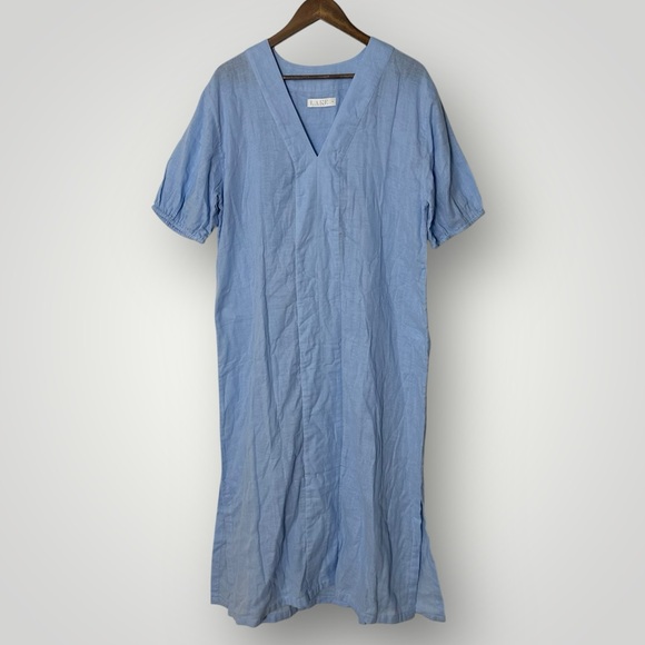 Lake Pajamas Gauze Caftan Medium Morning Blue V-Neck Midi Dress Lounge Beach - Picture 3 of 11